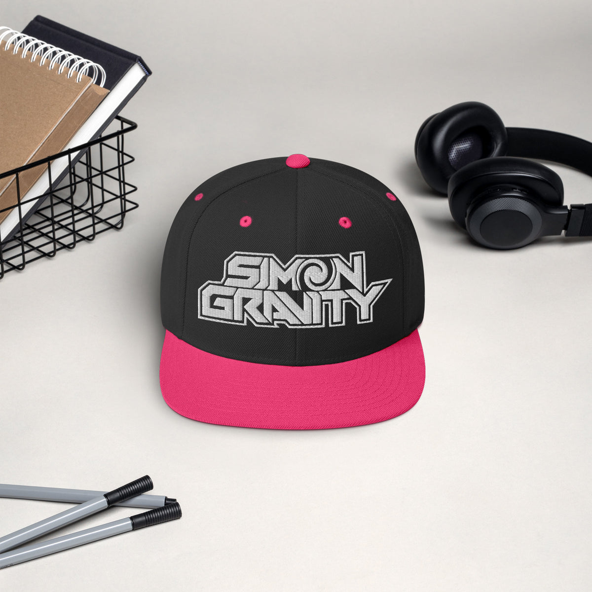 002 - Snapback Hat, Pink & Black - Simon Gravity